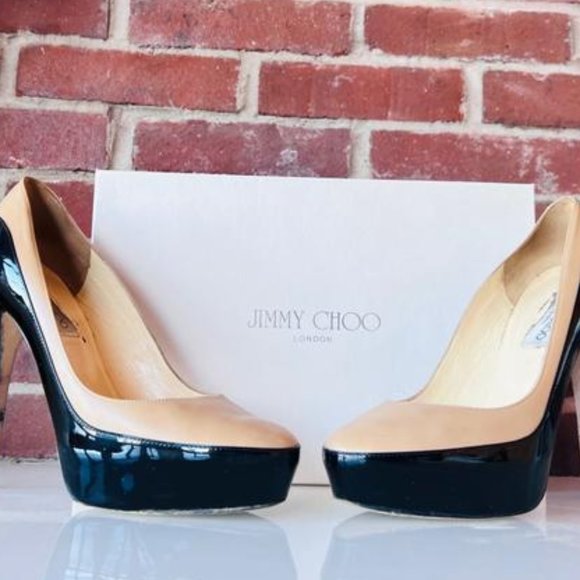 Jimmy Choo:  Nude/Black Pumps Platform Heel Pumps - Picture 3 of 8